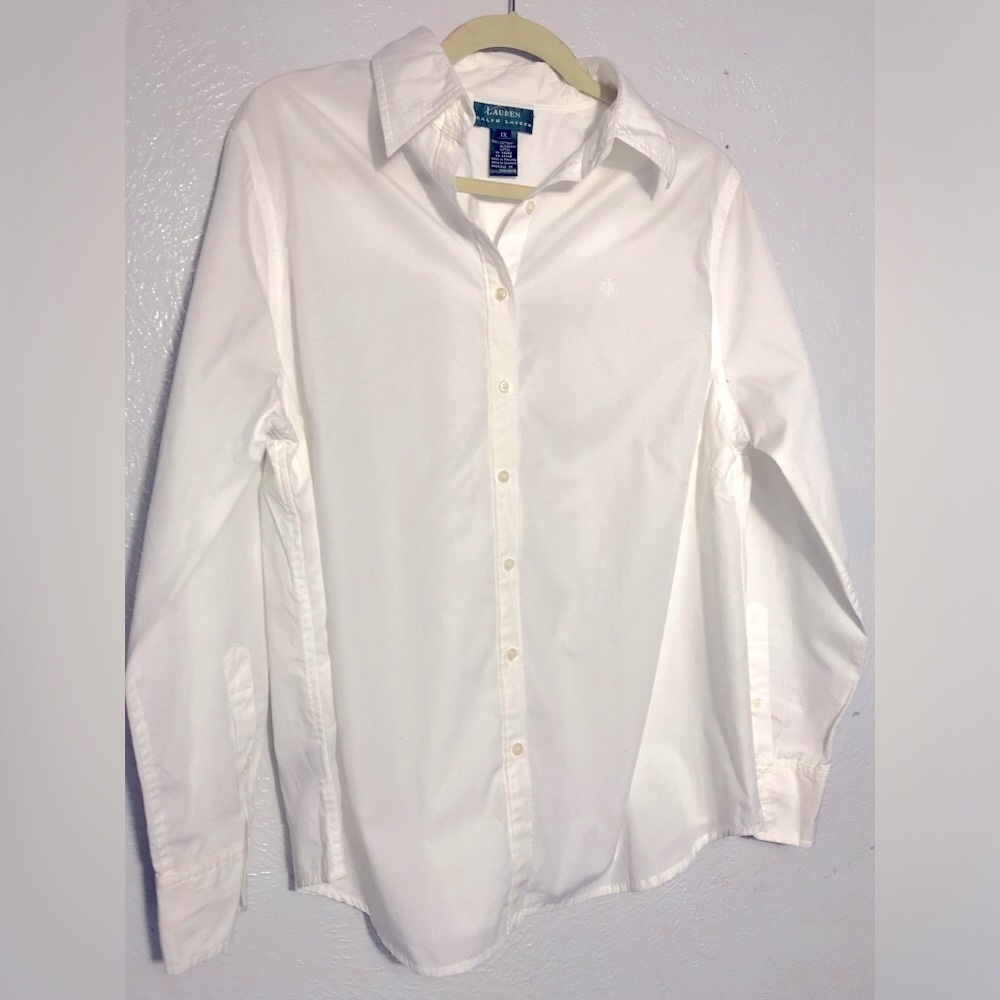 Ralph Lauren White Basic Button Down Blouse 1X - Picture 2 of 7